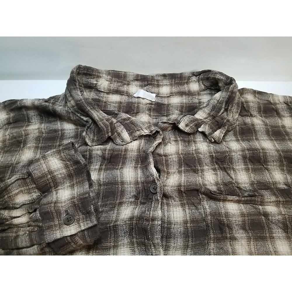 Cotton On Womens Large Plaid Flannel Shirt Brown Cropped Long Sleeve Button Up